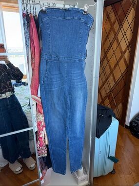 Denim Strapless Skinny Jumpsuit in Blue